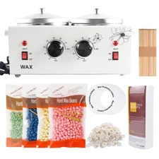 DOUBLE Wax Warmer Electric Heater Dual Hot Facial Skin Care Equipment + Wax Bean