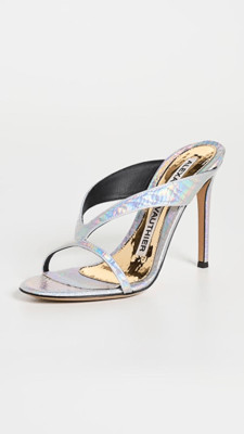Alexandre Vauthier Metallic Croc-Embossed Leather Sandals