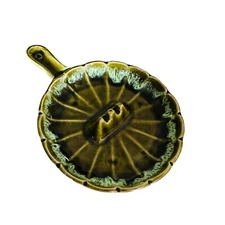 vtg mcm ashtray green with blue retro pan shape ceramic usa
