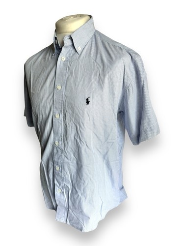 Ralph Lauren Yarmouth 90s Shirt Short Sleeve Blue / White Check Gingham Large L - Picture 21 of 24