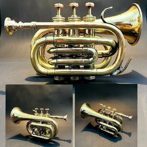 Golden and Brass Trumpet Pocket Bugle Military Scout Musical Instrument Gift - Picture 1 of 5