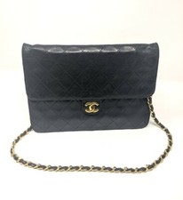 CHANEL Black Bag Single Chain Flap Bag Vintage 24k Gold hardware