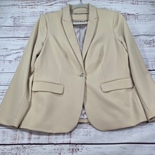 Tommy Hilfiger Blazer Womens 12 Beige Excellent Silver Crest Button Lined Work