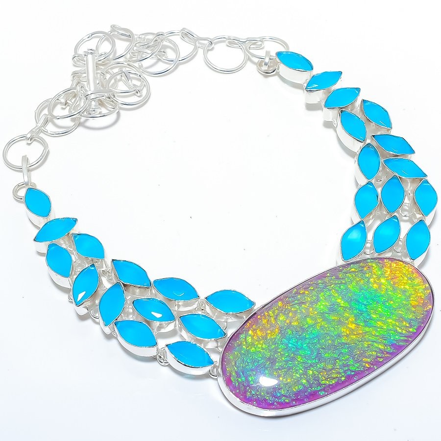 Triplet Fire Opal, Onyx Gemstone 925 Sterling Silver Jewelry Necklace 18