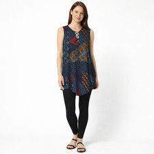 Desigual Mini Dress Size 38 S/M Sleeveless Layered Flutter Abstract Blue Artsy