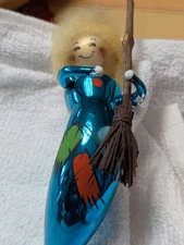 Vintage De Carlini Italy Strega Witch Broom Christmas Glass Ornament
