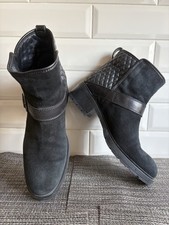Hogan Black Suede & Leather Ankle Boots Size 38 Quilted Heel