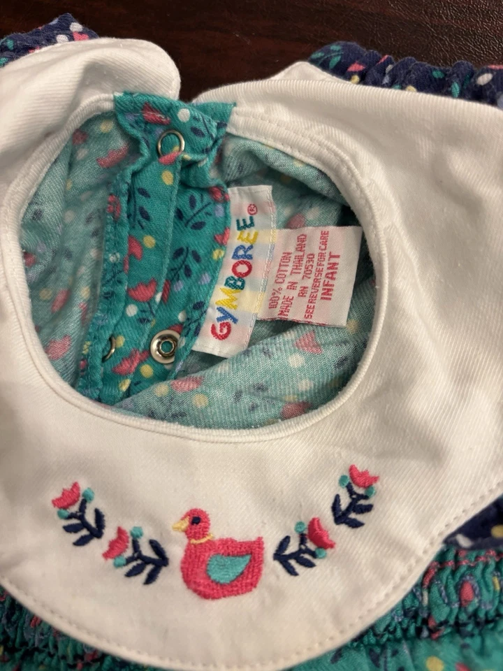 Vintage GYMBOREE Talla Infantil 6M - 12M Etiqueta Arco Iris Verde Mono Mameluco Babero Calcetines Foto 4 de 4