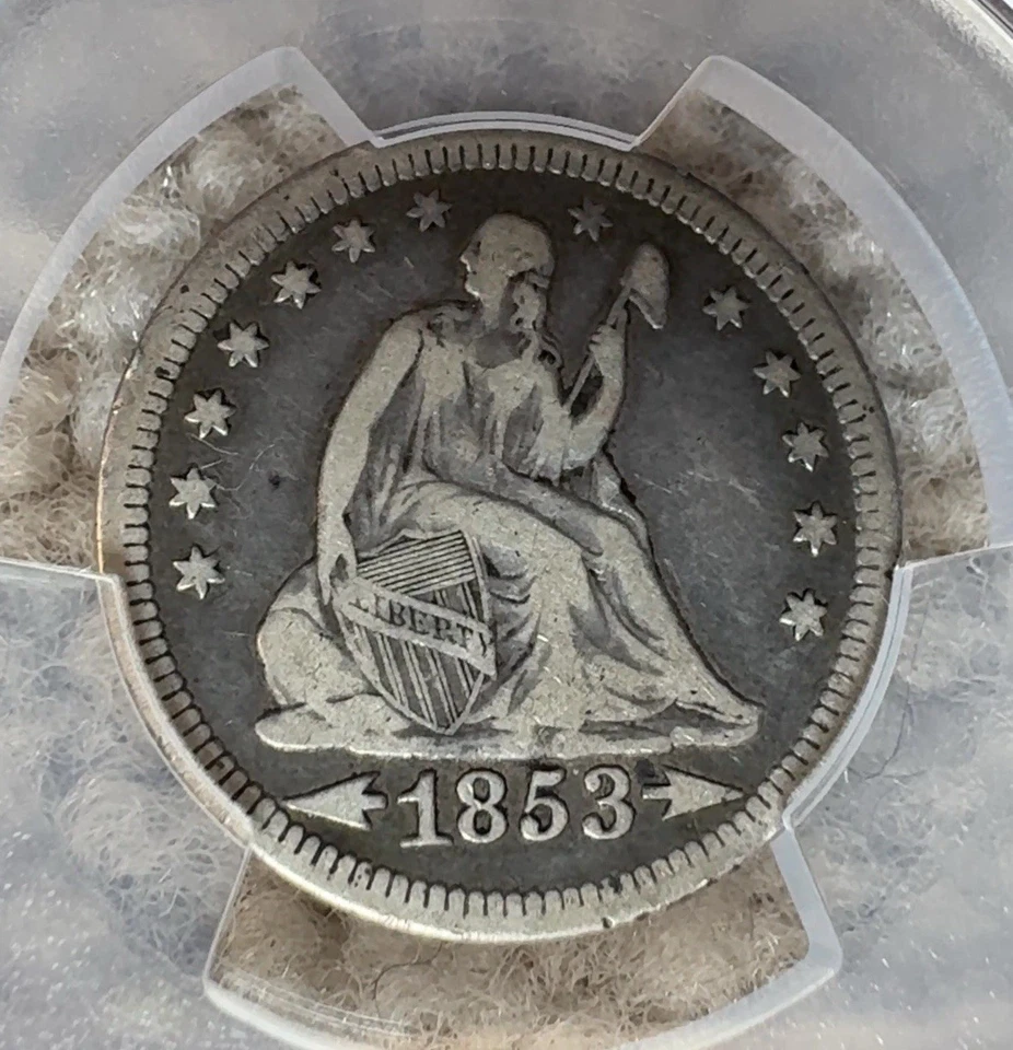 1853/4 ~ FS-301 ~ Seated Liberty Quarter ~ PCGS F15 ~ Looks VF ~ ORIGINAL ~ NEW! - Image 2 of 4