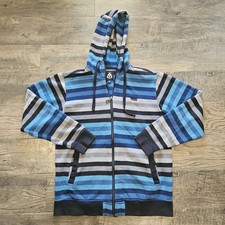 Matix Hoodie Mens Medium Blue Gray Black Striped Full Zip Pockets Drawstring
