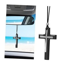 Cross for Car Mirror Hanging, Wood Cross Vehicle Rear View Decoration Black