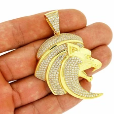 14K Yellow Gold Plated 1.50 CT Simulated Diamond Lion Head Charm Pendant