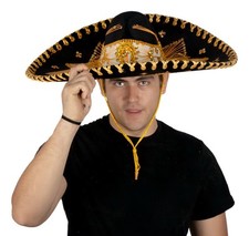 Mexican Charro Hat Black Deluxe Sombrero   Gold Embroidery   Adult Size