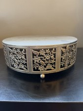 12" Grey Metal Pattern Round Pedestal Cake Stand Party Events Decorations