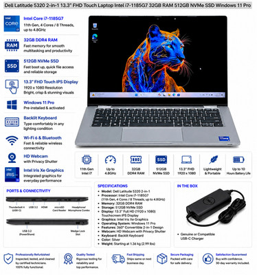 Dell Latitude 5320 2-in-1 FHD Touch Intel i7-1185G7 32GB RAM 512GB NVMe Win11 Pr