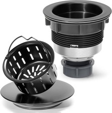 3-1/2" Kitchen Sink Drain Strainer Kit Black Stainless Steel W/ Basket Stopper