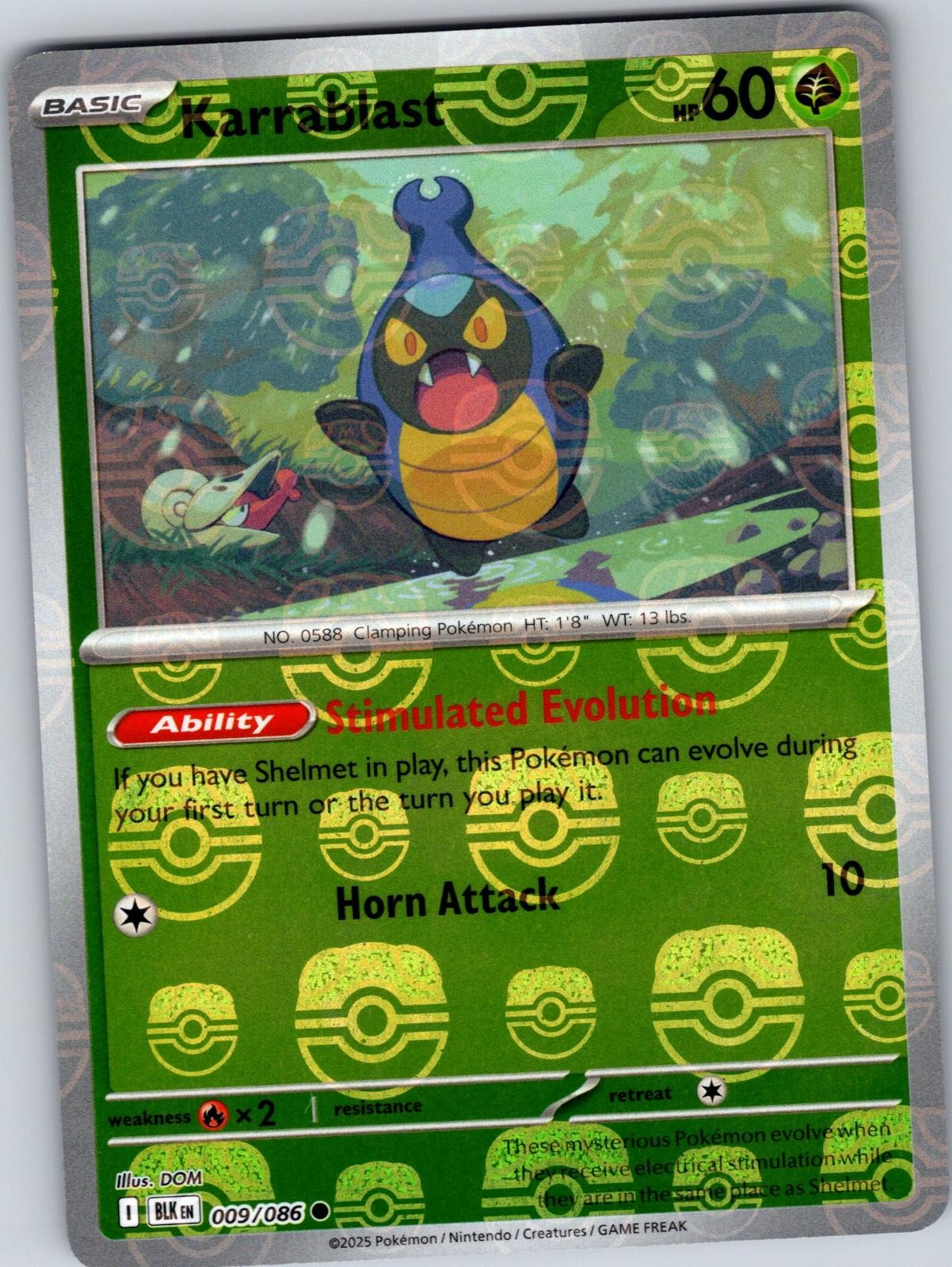 Karrablast (Master Ball Pattern) 009/086 Common Black Bolt Pokemon Holo NM
