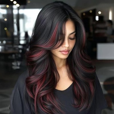 Highlight Burgundy Layered Wavy Wig 100% Human Hair Wig 13x4 Lace Front Wigs