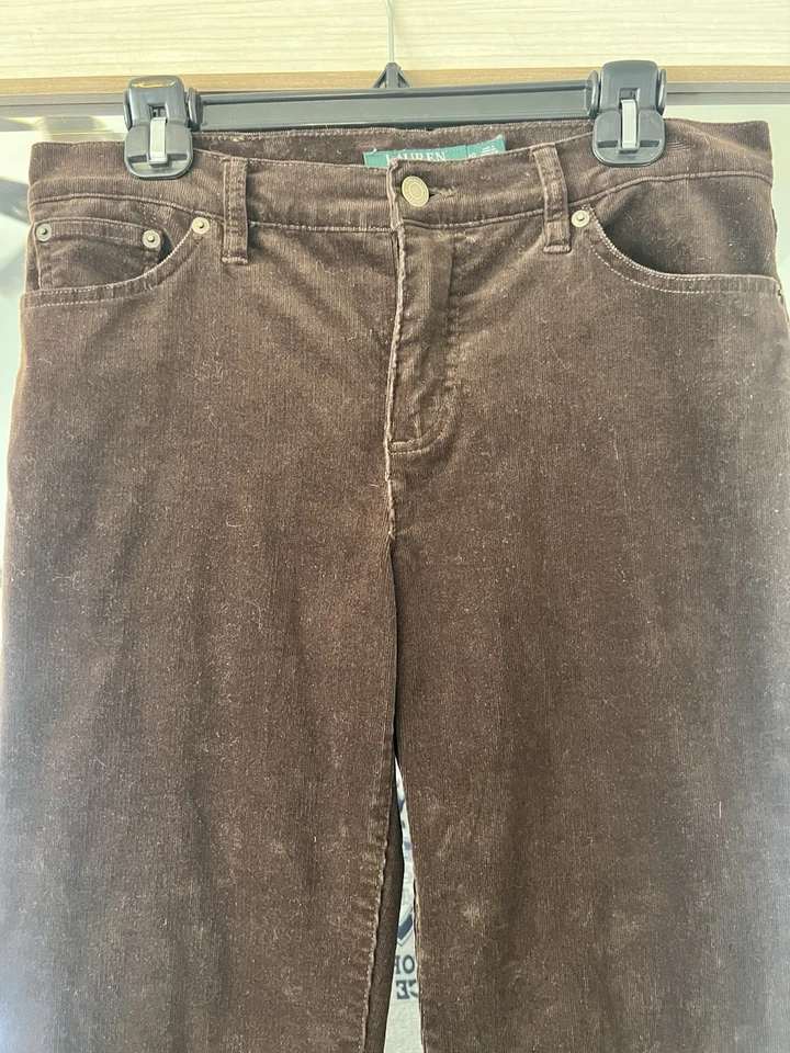 Lauren Ralph Lauren Mujer Elástico Pana tiro medio Pantalón Recto Marrón Oscuro Foto 2 de 4