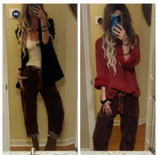 FREE PEOPLE WE THE FREE MOXIE FLOCKED PULL ON BARREL JEANS SIZE 26-COLOR CHILLI