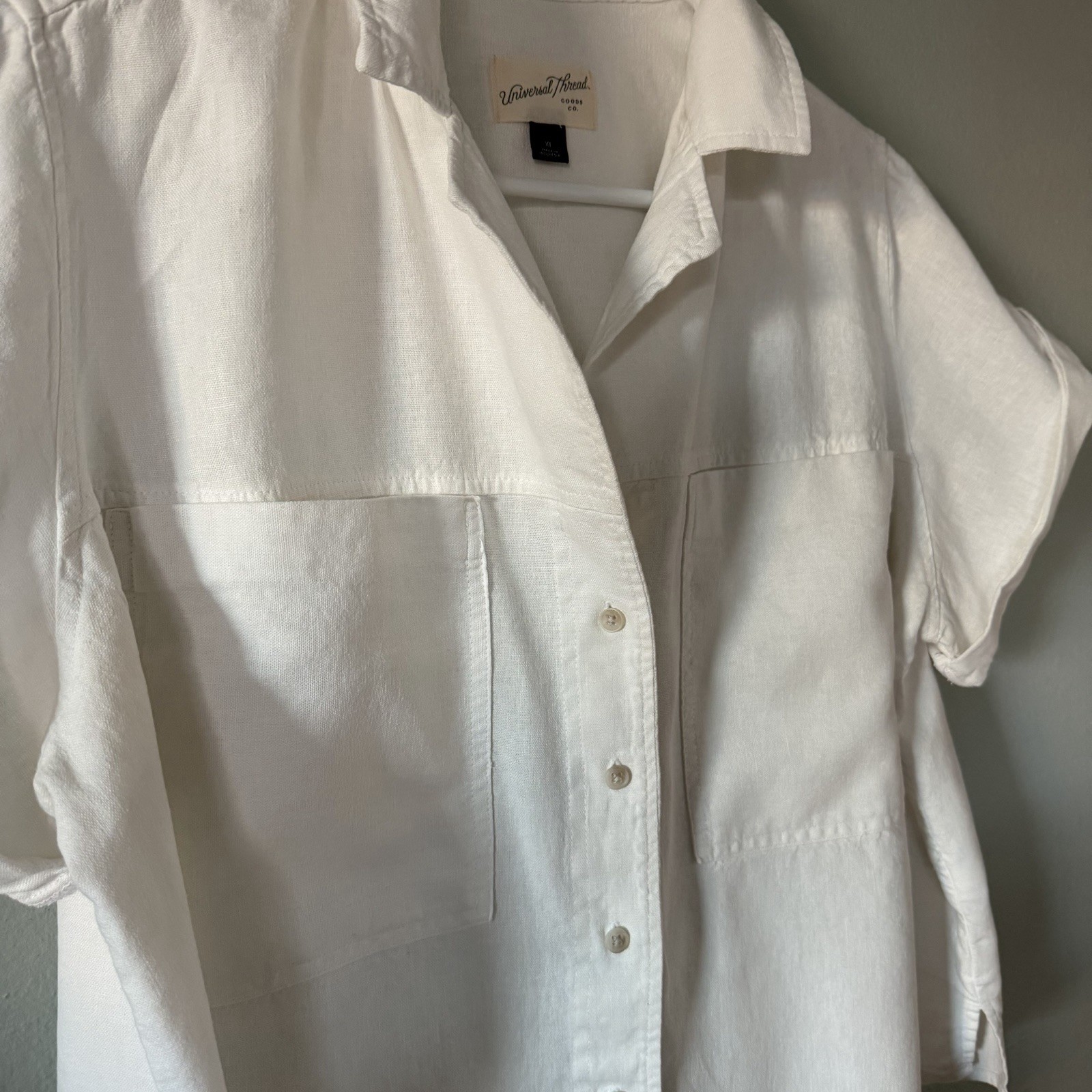 Linen Blend Universal Thread White Button Up Coll… - image 4