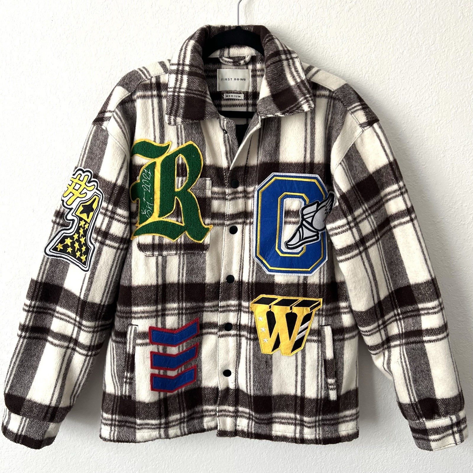 First Row Multi Patch Plaid Jacket Wool Blend Qui… - image 1