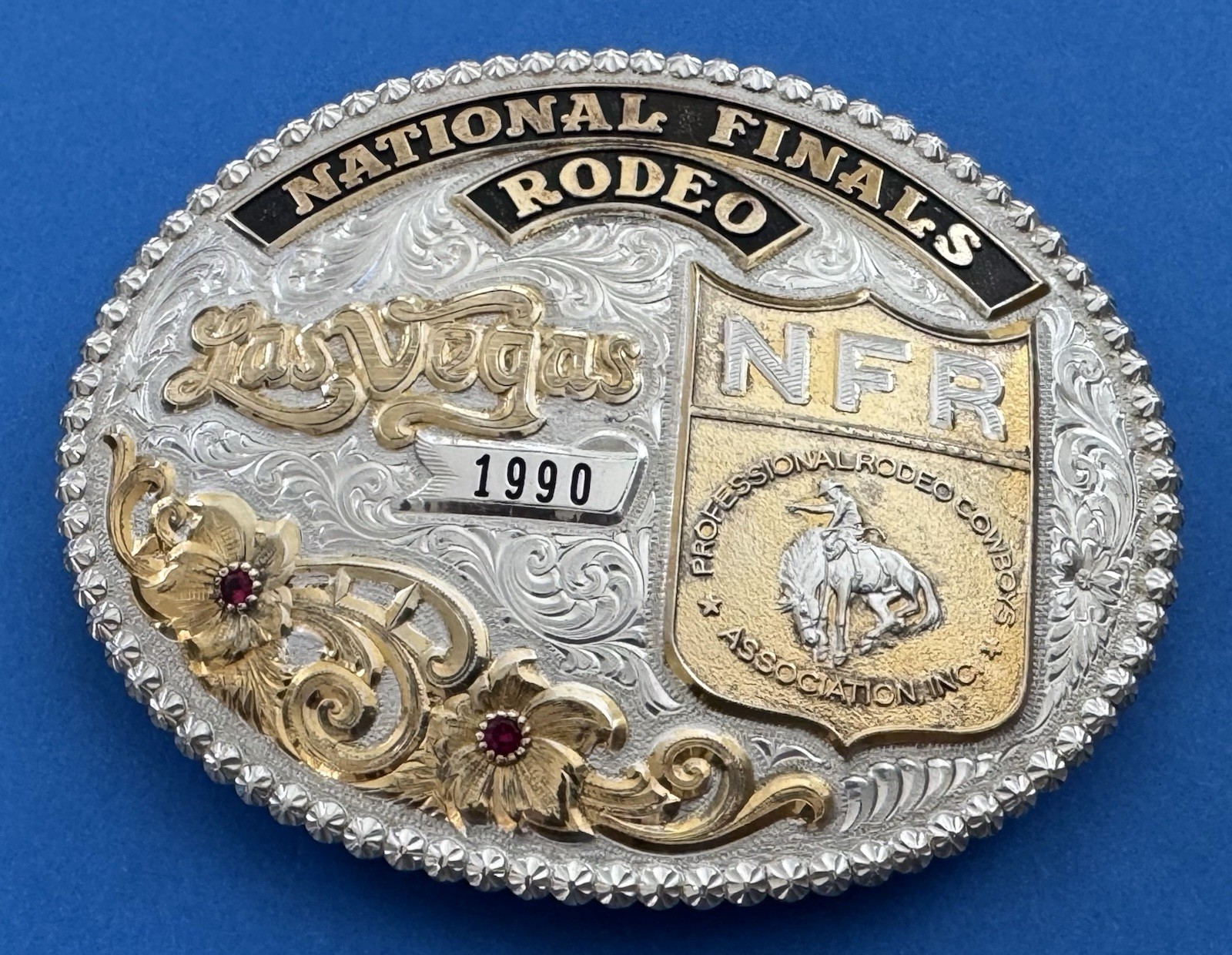 Vintage Rare Gist Sterling Silver OL 1990 NFR Rodeo Las Vegas Trophy Belt Buckle
