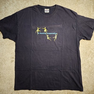 Vtg Y2k Albet Camus Healing Cooperative Mens XL Blue T-Shirt Faded Skate Charity