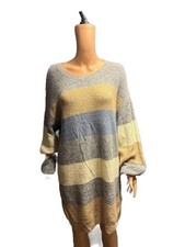 Net. 153 Donna Stripe Multi-Color Knit Sweater Dress Grey/Blue