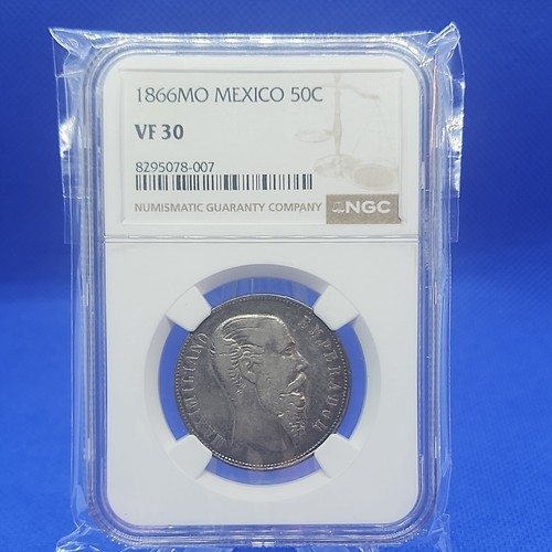 1866-Mo MEXICO MAXIMILIAN 50 CENTAVOS NGC VF30