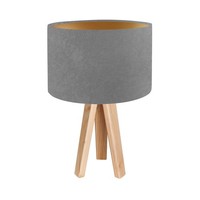 Nachttischlampe Rosie Grau Gold Stoff Holz 46Cm Hoch Tischleuchte Schlafzimmer