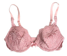 Vintage Victoria s Secret Second Skin Satin Lace Bra 36C Dusty Pink Gold Label