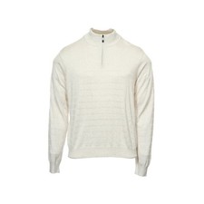Perry Ellis Mens Striped 1/2 Half Zip Sweater Small, Oatmeal Heather  70
