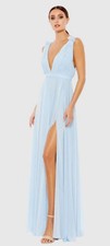 MAC DUGGAL 55321 PLEATED CHIFFON SLEEVELESS V-NECK POWDER BLUE GOWN 6
