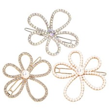 3Pcs Pearl Flower Hair Clips Set Decorative Side Hairpins Barrette Hair