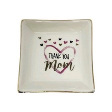 Ceramic Ring Trinket Dish "Thank You Mom" 4" Plate Heart Design Gift New W/ Box