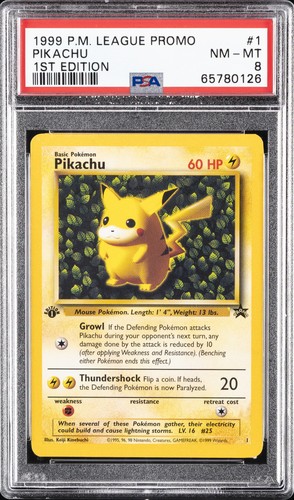 1999 POKEMON LEAGUE PROMO 1ST EDITION #1 PIKACHU PSA 8