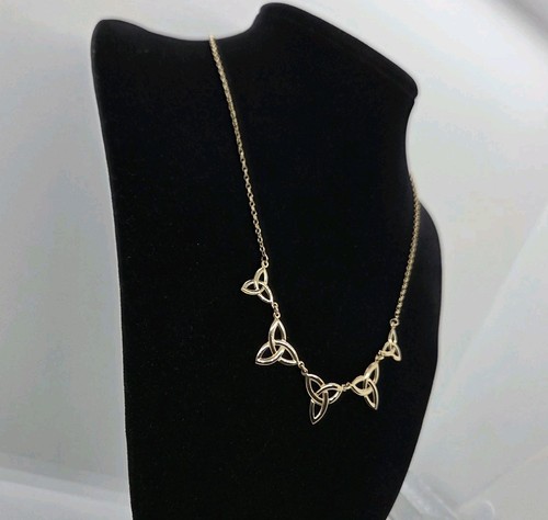 Yellow Gold Celtic Trinity Knot Necklace 9K 375 Stamped JB 5.2gm Vintage Jewelry - Picture 3 of 14