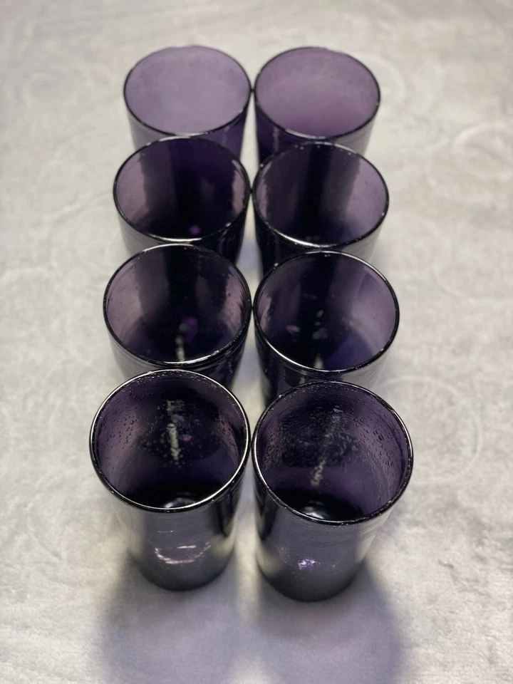 Juego de 8 vasos de vidrio Highball de burbujas controlados por amatista soplado a mano usados en excelente estado Foto 4 de 4