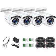ZOSI 4 Pack 1080p Security Analog Wired Camera IP66 CCTV 80ft Night Vision - NEW