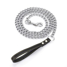 6ft Metal Dog Leash with Leather Handle Heavy Duty Dog Chain Leash Chew Proof...