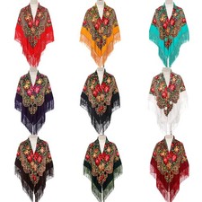 130 130cm Russian National Square Scarf Luxury Peony Flower Print Fringed Shawl