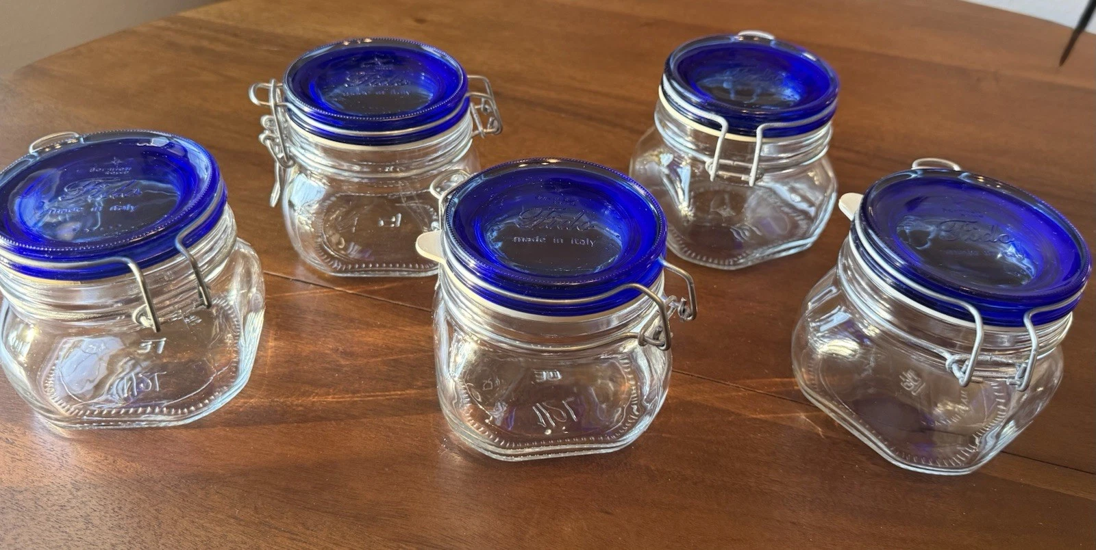 Bormioli Rocco Fido Blue Clamp Jars Made In Italy 1/2 L ~ Set Of 5