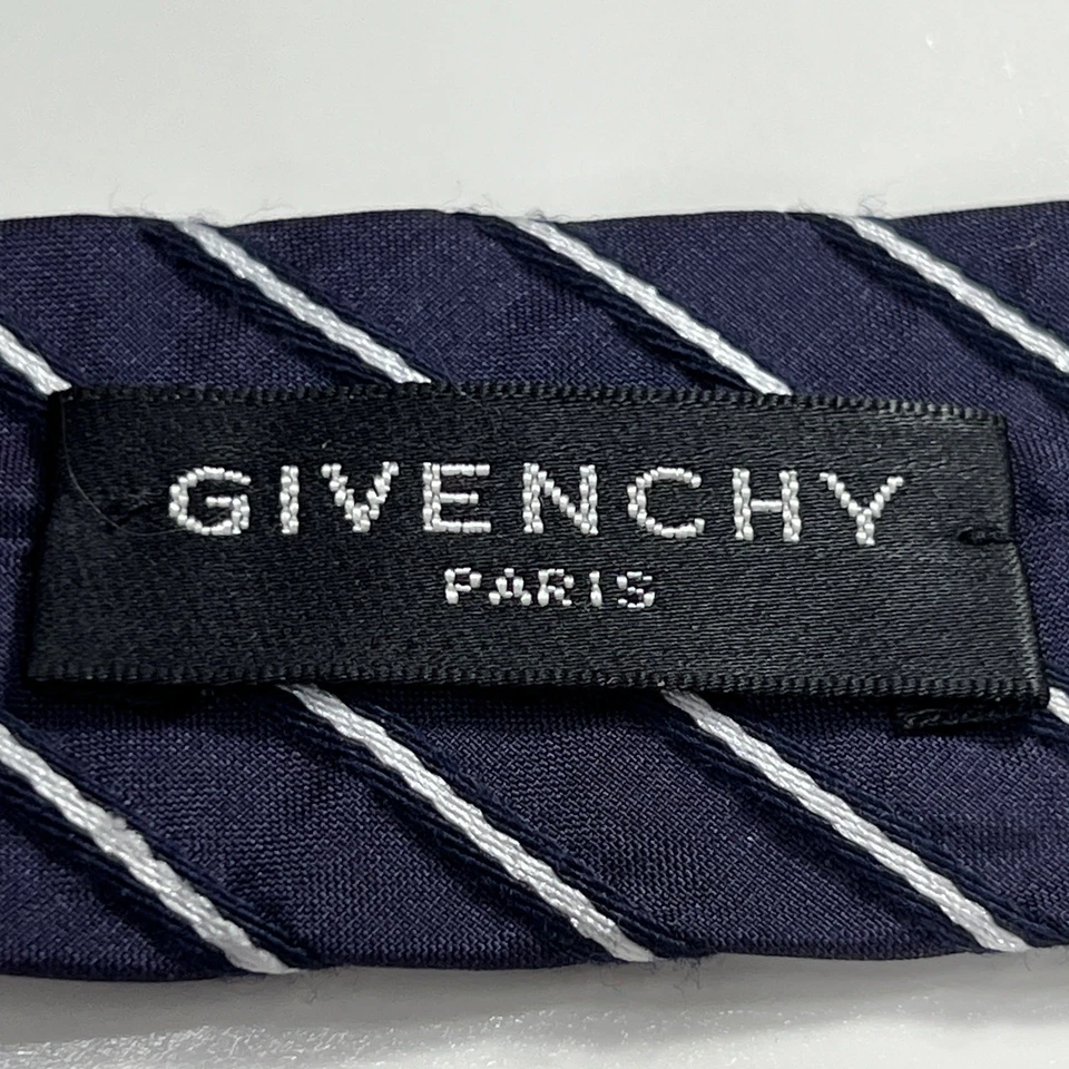 Corbata a Rayas Givenchy Paris Hecha en Italia Para Hombre Azul Blanco Seda Lana Foto 3 de 4
