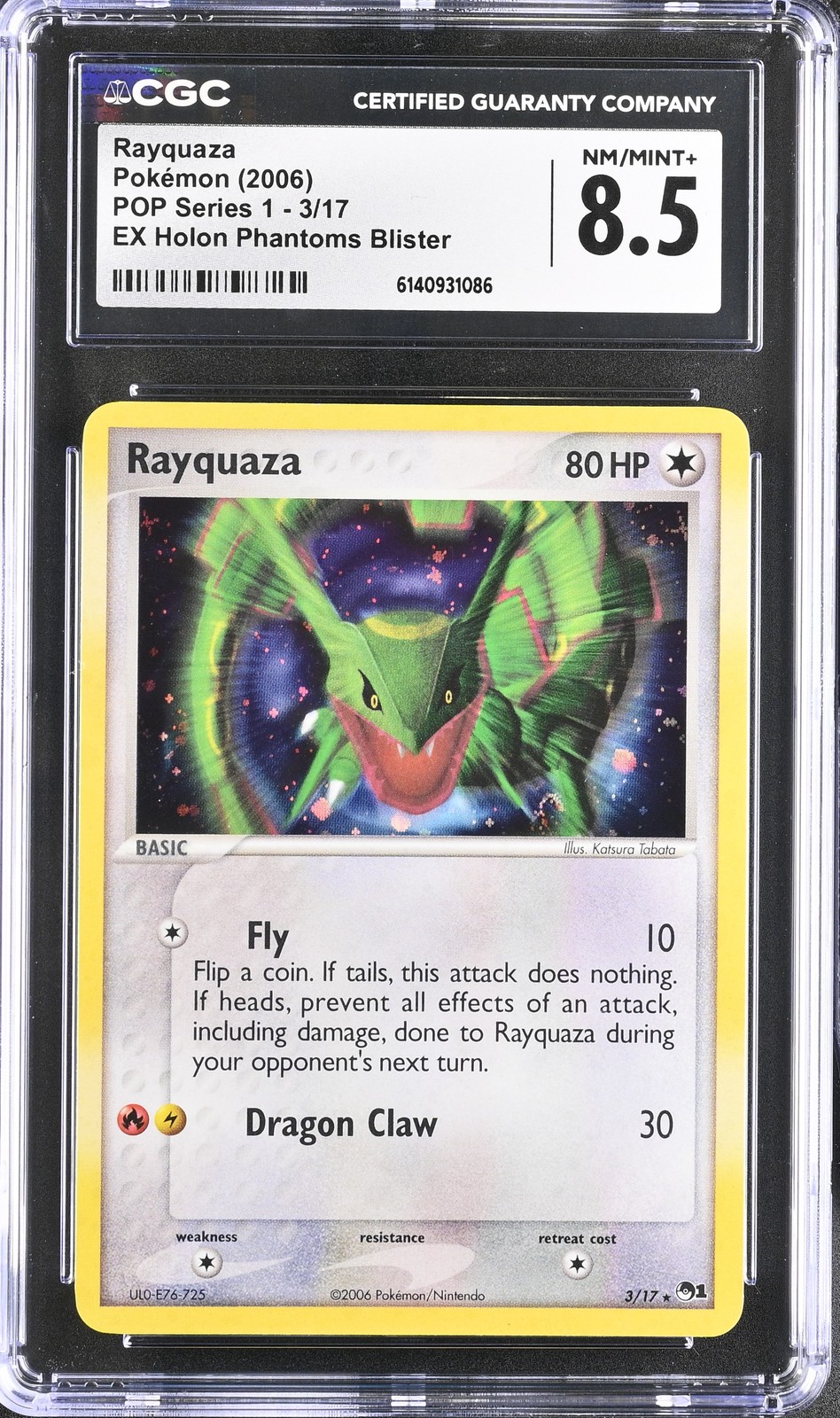 CGC 8.5 NM/MINT+ Rayquaza 3/17 Pop Series 1 Holo Pokemon Card