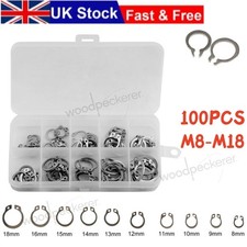 100PCS External Retaining Clips Circlip Ring Set 304 Stainless Steel 8-18mm Kit