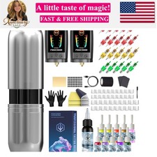 Cordless Tattoo Machine Kit with 20 Tattoo Cartridge Needles, Ink Set 2 Rec...