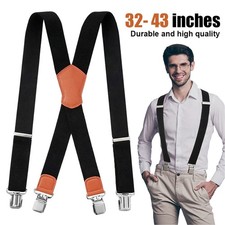 Heavy Duty Men Trousers Wide Braces with 4 Strong Clips X Style Suspenders Belts