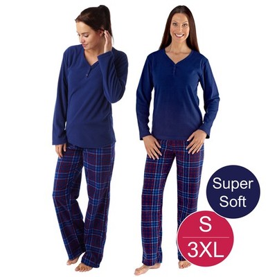i-Smalls Damen weicher warmer kuscheliger Fleece Winter langer Schlafanzug große Übergröße S - 3XL