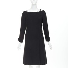PRADA 2017 black virgin wool off shoulder minimalist coat dress IT40 S
